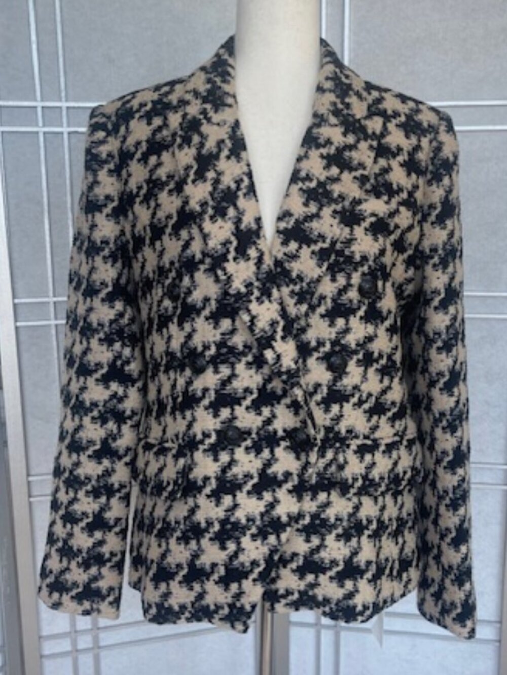 NWT L'AGENCE Ecru/Black Houndstooth Kenzie Blazer sz 8